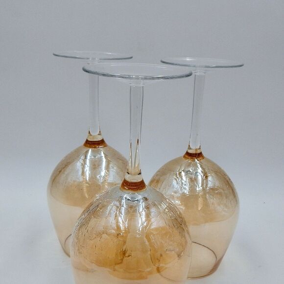 Pier 1 One Golden Luster Amber Crackle Mouth Blown Balloon Red Wine Glass Set/3 - Picture 10 of 10